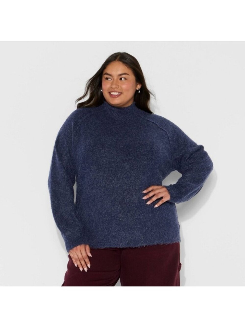 Women's Alpaca Blend Boucle Tunic Pullover Sweater Wild Fable Navy Blue XL(WL544